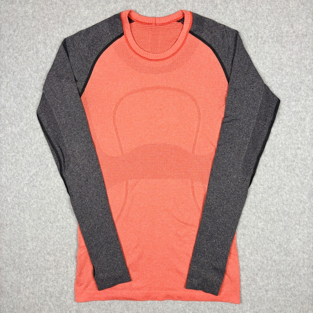 Lululemon Swiftly Tech Long Sleeve Crew Coral Pink Grey Colorblock Top Run